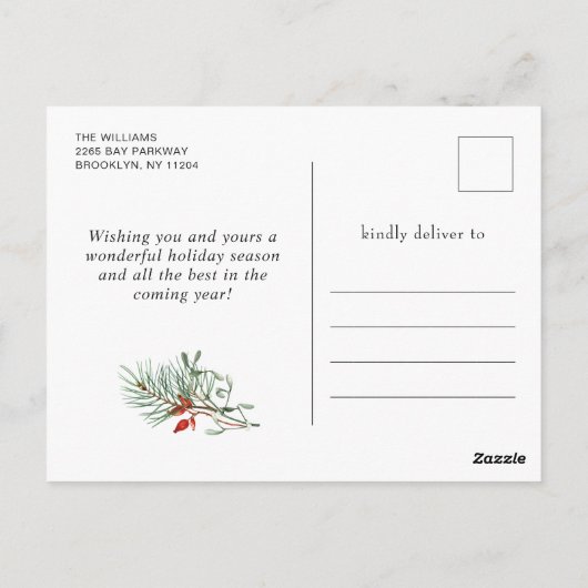 クリスマスディアポインセチア挨拶ホリデー写真 ポストカード (裏面)