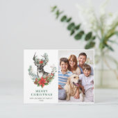 クリスマスディアポインセチア挨拶ホリデー写真 ポストカード (スタンド正面)