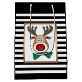 クリスマスディアムースカードストライプの白黒セレ ミディアムペーパーバッグ (裏面)