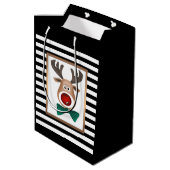 クリスマスディアムースカードストライプの白黒セレ ミディアムペーパーバッグ (裏面アングル)