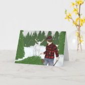 クリスマスディアーとウッドスマン折り畳みホリデーカード カード (黄色い花)