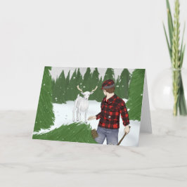 クリスマスディアーとウッドスマン折り畳みホリデーカード カード