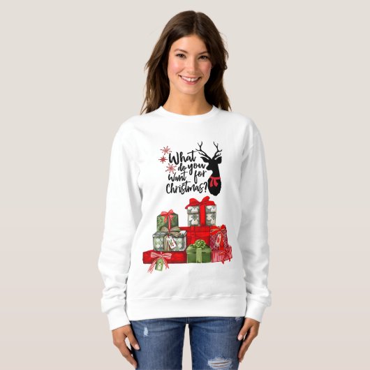 クリスマスディアーと包まれたプレゼント スウェットシャツ (正面フル)
