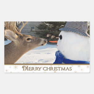 クリスマスディアーと雪だるま 長方形シール