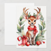 クリスマスディアーインレッドスカーフフラットホリデーカード シーズンカード (正面/裏面)