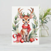 クリスマスディアーインレッドスカーフフラットホリデーカード シーズンカード (スタンド正面)