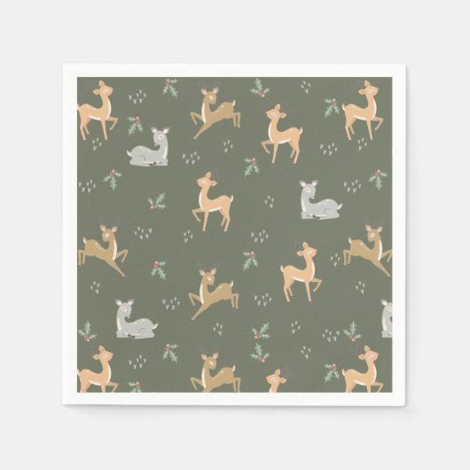 クリスマスディアーシームレスパターン スタンダードカクテルナプキン (正面)