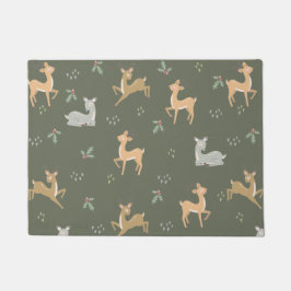 クリスマスディアーシームレスパターン ドアマット