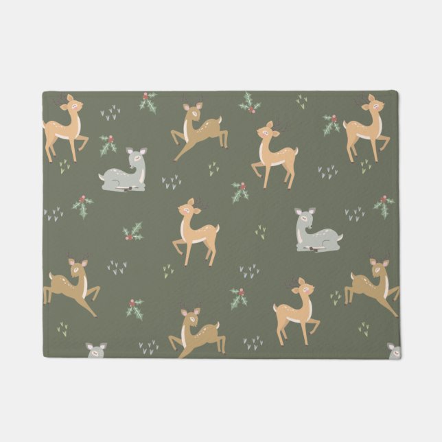 クリスマスディアーシームレスパターン ドアマット (正面)