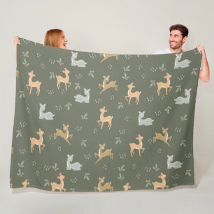 クリスマスディアーシームレスパターン フリースブランケット