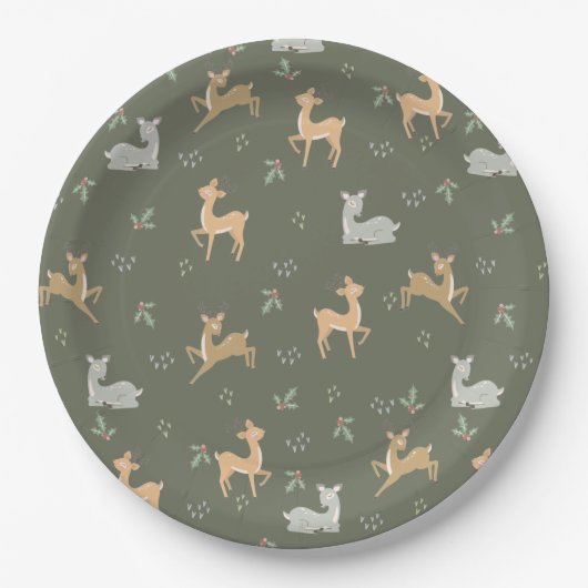 クリスマスディアーシームレスパターン ペーパープレート (正面)