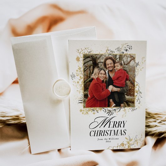 クリスマスディアーブラックと金ゴールドフローラフォトデジタル シーズンカード