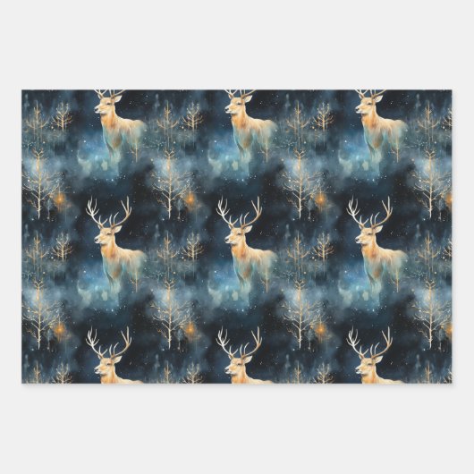 クリスマスディアーラッピング紙ギフトは海軍の金ゴールドを包む ラッピングペーパーシート (正面2)
