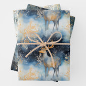 クリスマスディアーラッピング紙ギフトは海軍の金ゴールドを包む ラッピングペーパーシート (インサイチュ)