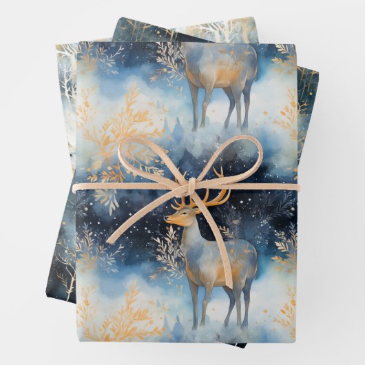 クリスマスディアーラッピング紙ギフトは海軍の金ゴールドを包む ラッピングペーパーシート (インサイチュ)