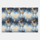 クリスマスディアーラッピング紙ギフトは海軍の金ゴールドを包む ラッピングペーパーシート (正面)