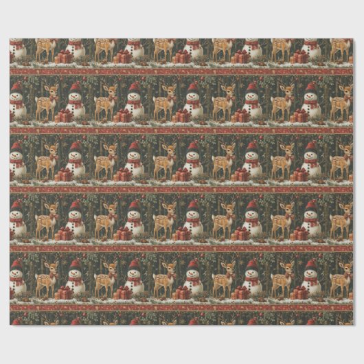 クリスマスディアー雪だるま雪の森のギフト ラッピングペーパー (フラット)
