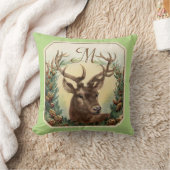 クリスマスディアー、パインコーンクラウンモノグラムミントグリーン クッション (ブランケット)
