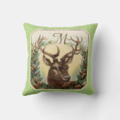 クリスマスディアー、パインコーンクラウンモノグラムミントグリーン クッション (裏面)