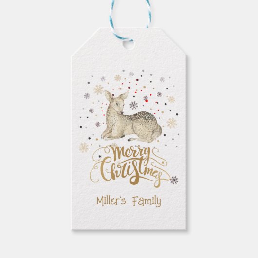 クリスマスディアー&メリークリスマスタイポグラフィ ギフトタグ (正面)