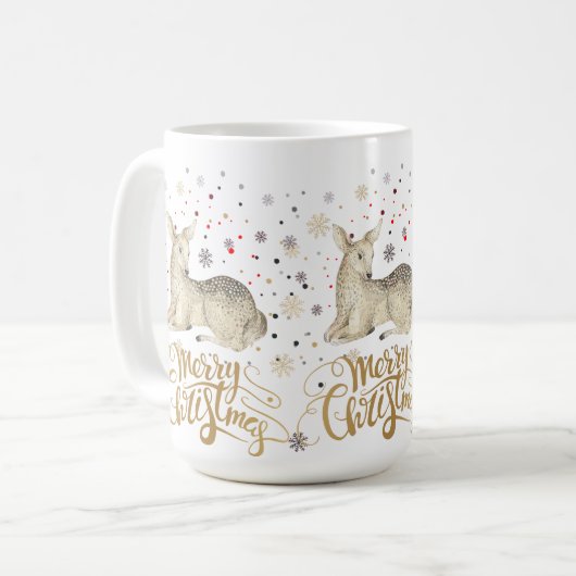 クリスマスディアー&メリークリスマスタイポグラフィ コーヒーマグカップ (正面左)