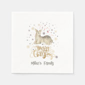 クリスマスディアー&メリークリスマスタイポグラフィ スタンダードカクテルナプキン (正面)