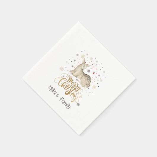 クリスマスディアー&メリークリスマスタイポグラフィ スタンダードカクテルナプキン (角)