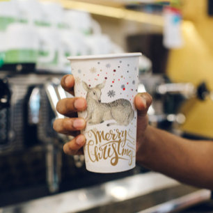 クリスマスディアー&メリークリスマスタイポグラフィ 紙コップ