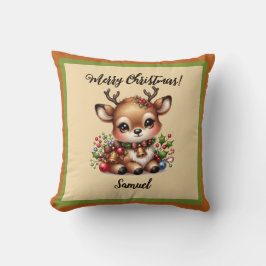 クリスマスディアー（名前あり）装飾用クッション クッション