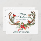 クリスマスディアー〔雄ジカの〕枝角ホリデー企業のグリーティング ポストカード (正面/裏面)