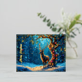 クリスマスディア雪のカラフルグリッターグロー 箔招待状ポストカード (立ち正面)