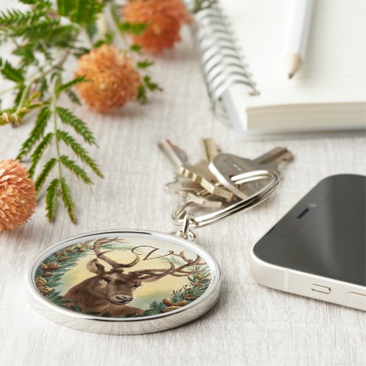 クリスマスディア，松のコーン冠モノグラム文字 キーホルダー (側面)