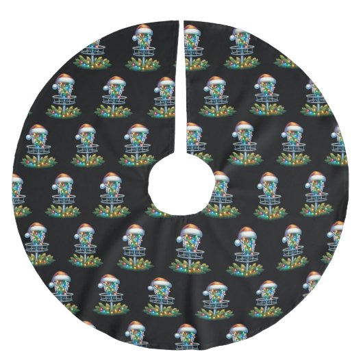 クリスマスディスクゴルフをテーマ ブラッシュドポリエステルツリースカート (正面)