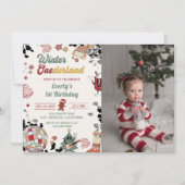 クリスマスディスコボールウィンターオンダーランド誕生日 招待状 (正面)