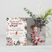 クリスマスディスコボールオンダーフル誕生日写真 招待状 (スタンド正面)