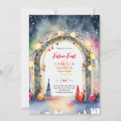 クリスマスディナーのご招待 お祭り的な食事 招待状 (正面)