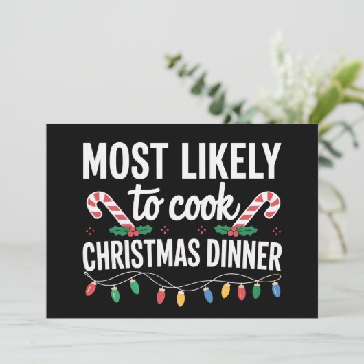 クリスマスディナーを料理する可能性が最も高い 面白い家族 シーズンカード (スタンド正面)
