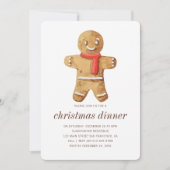 クリスマスディナーウォーターカラージンジャーブレッドマン 招待状 (正面)
