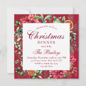 クリスマスディナーウォーターカラーホリデイフローラ 招待状 (正面)