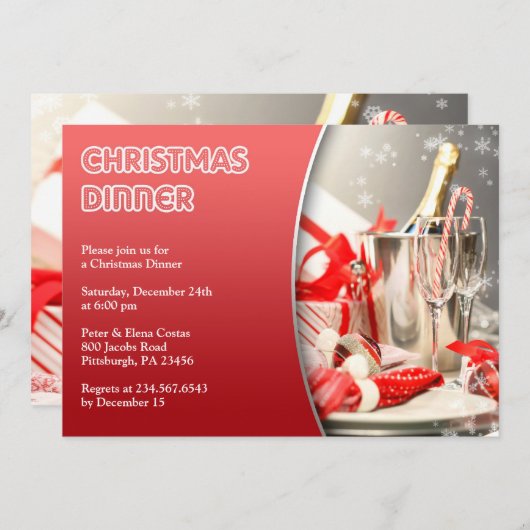 クリスマスディナーカクテルパーティの招待状 招待状 (正面/裏面)