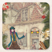 クリスマスディナーテーブルデコール スクエアペーパーコースター (正面)