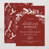 クリスマスディナーパインベリーリースレッド 招待状 (正面/裏面)