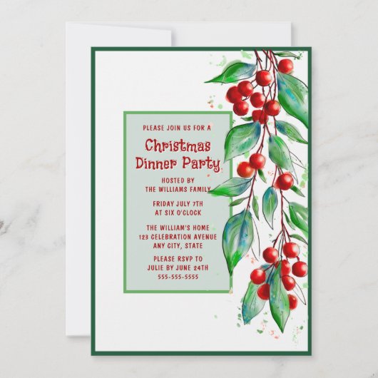 クリスマスディナーパーティの招待状ホリデーソーリー 招待状 (正面)