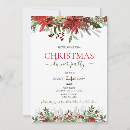 クリスマスディナーパーティの招待状 シーズンカード (正面)