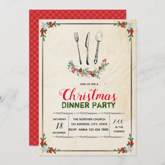 クリスマスディナーパーティの招待状 招待状 (正面/裏面)