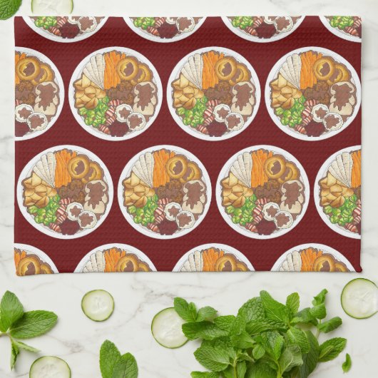 クリスマスディナーパーティーイギリスフェスティバルブリティッシュフード キッチンタオル (折り畳み)