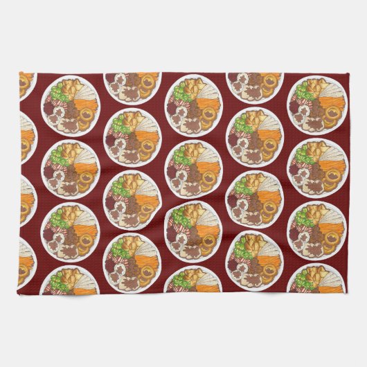 クリスマスディナーパーティーイギリスフェスティバルブリティッシュフード キッチンタオル (横)