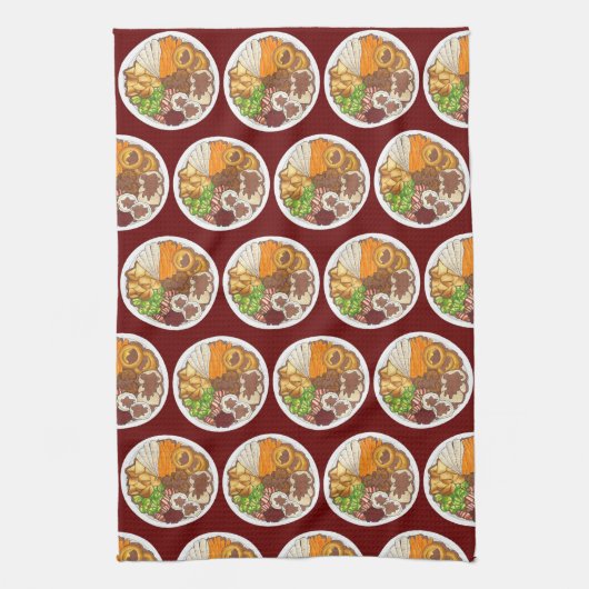 クリスマスディナーパーティーイギリスフェスティバルブリティッシュフード キッチンタオル (縦)