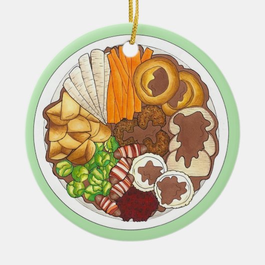 クリスマスディナーパーティーイギリスフェスティバルブリティッシュフード セラミックオーナメント (正面)
