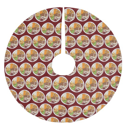 クリスマスディナーパーティーイギリスフェスティバルブリティッシュフード ブラッシュドポリエステルツリースカート (正面)